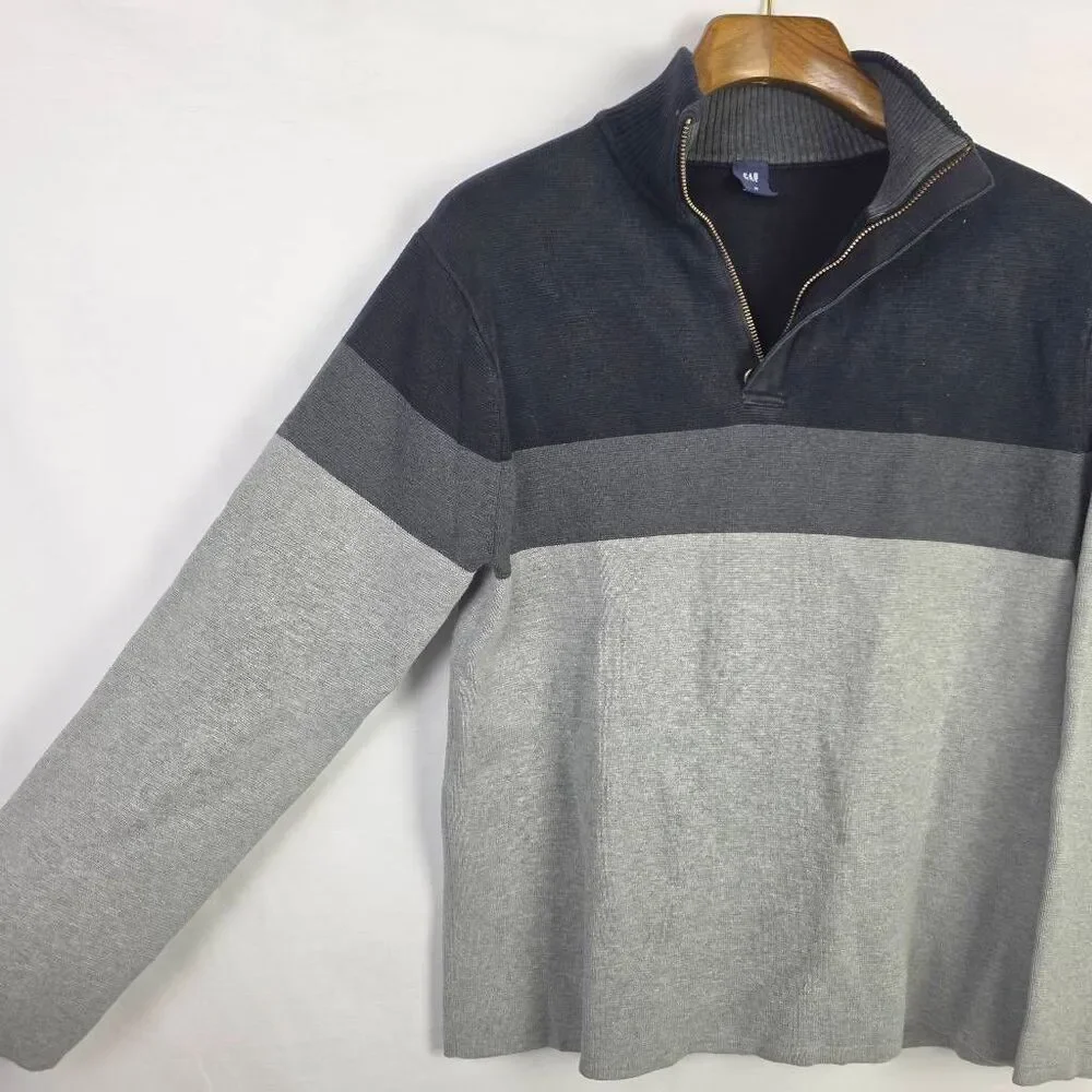 Gap Boys Quarter Zip Colorblock Sweater Medium Gray Black